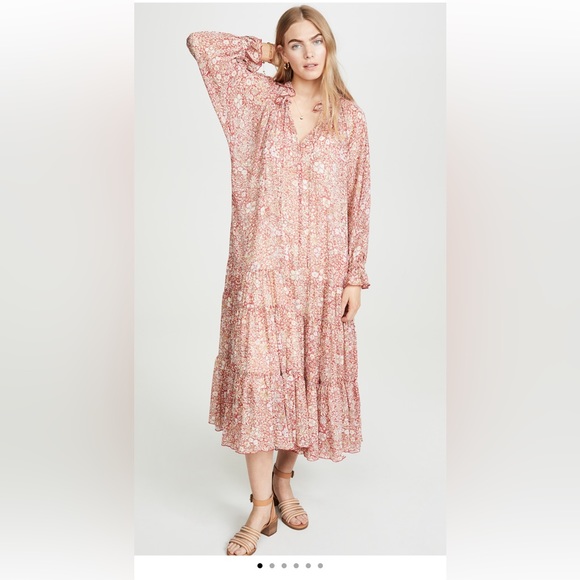 Free People | Dresses | Free People Sheer Floral Tiered Ruffle Midi ...